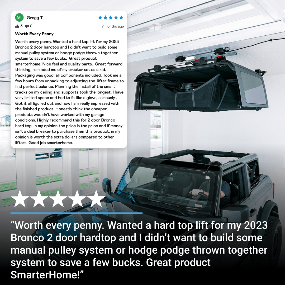 Bronco Hard Top Hoist Smart Removal & Storage System SmarterHome